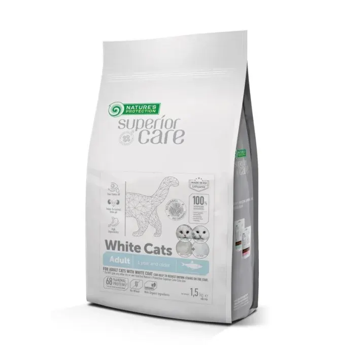 Nature’s Protection Superior Care White Cats Grain Free Herring Сухий беззерновий корм для дорослих котів з білим забарвленням з оселедцем, 1,5 кг