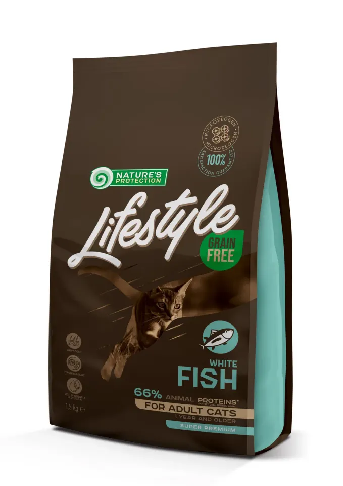 Nature’s Protection Lifestyle Adult White fish Сухий беззерновий корм для котів з білою рибою, 1,5 кг