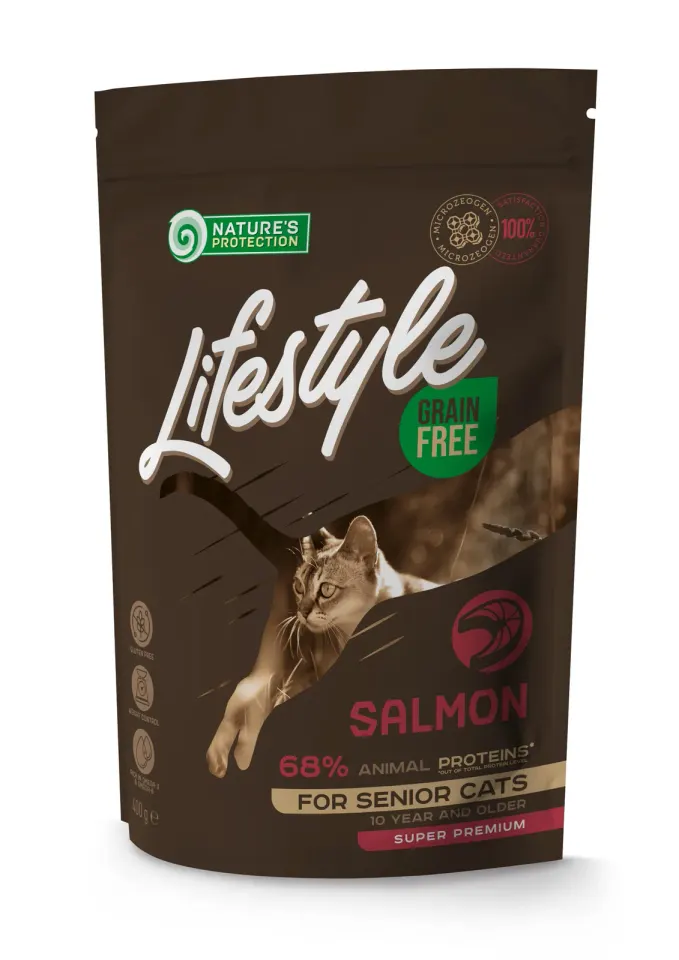 Nature’s Protection Lifestyle Senior Salmon Сухий беззерновий корм для літніх котів з лососем, 400 г