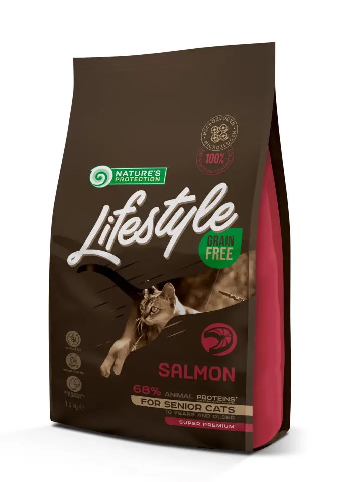 Nature’s Protection Lifestyle Senior Salmon Сухий беззерновий корм для літніх котів з лососем, 1,5 кг