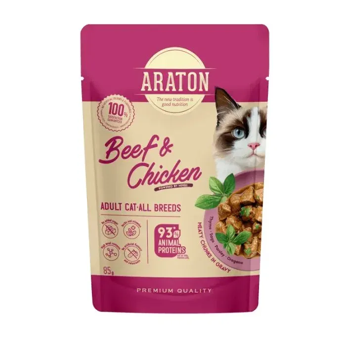 ARATON Adult with Beef and Chicken Вологий корм для дорослих котів з яловичиною і куркою, 85 г