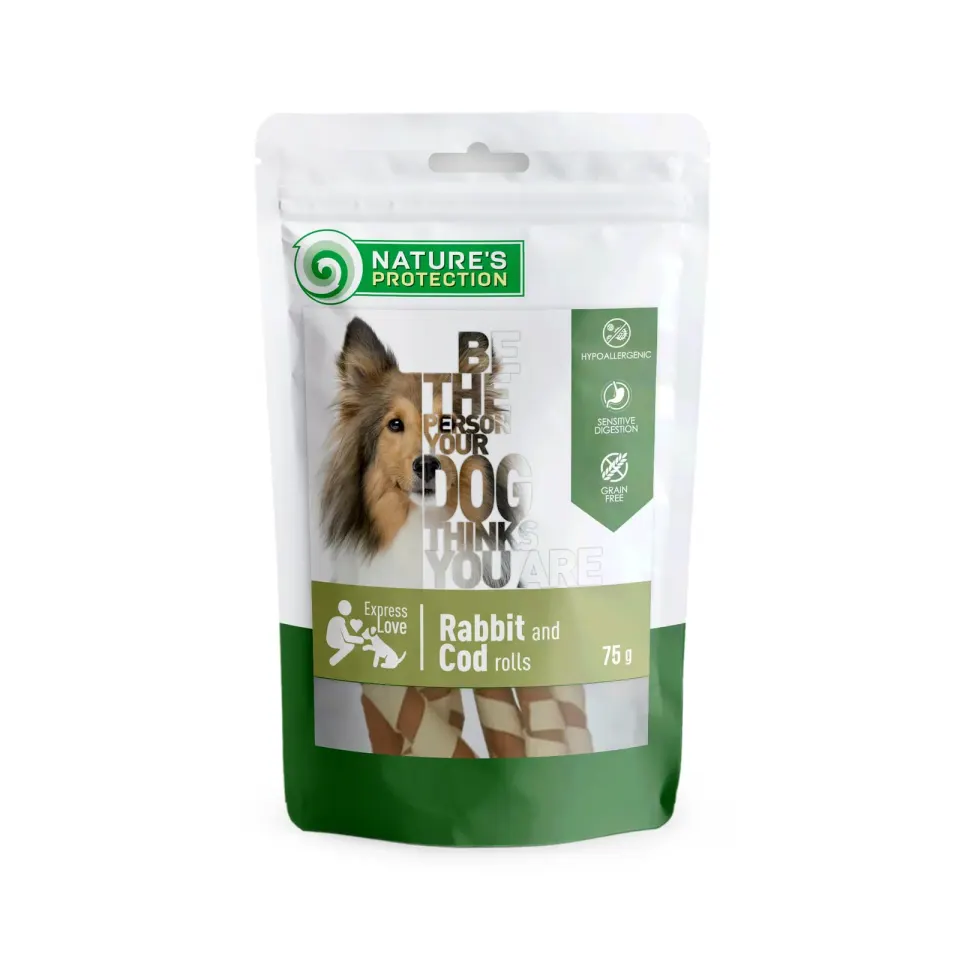 Nature’s Protection Rabbit and cod rolls Ласощі для собак роли з кролика і тріски, 75 г