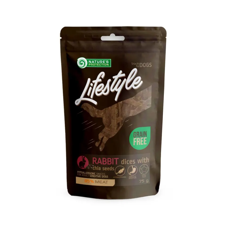 Nature’s Protection Lifestyle Rabbit dices with chia seeds Ласощі для собак скибочки кролятини з насінням Чіа, 75 г
