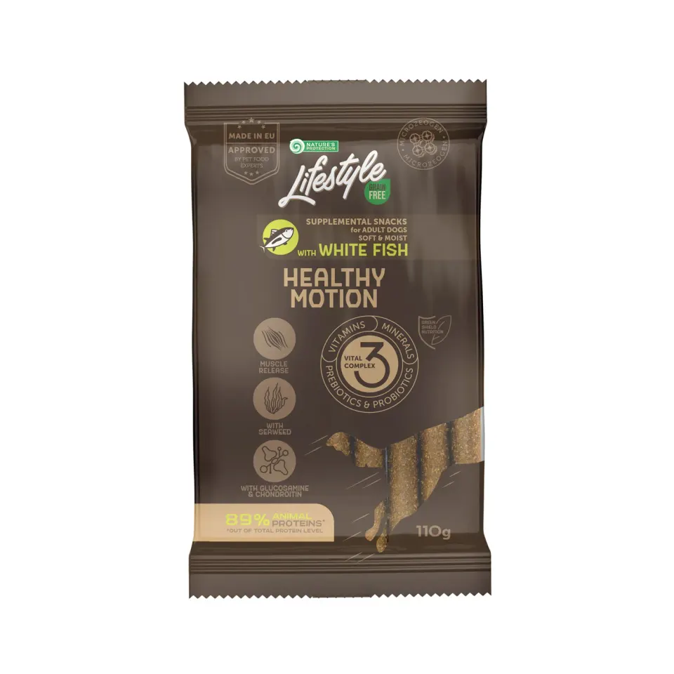 Nature’s Protection Lifestyle Grain Free White fish Healthy Motion Беззернові ласощі для собак з білою рибою, 110 г
