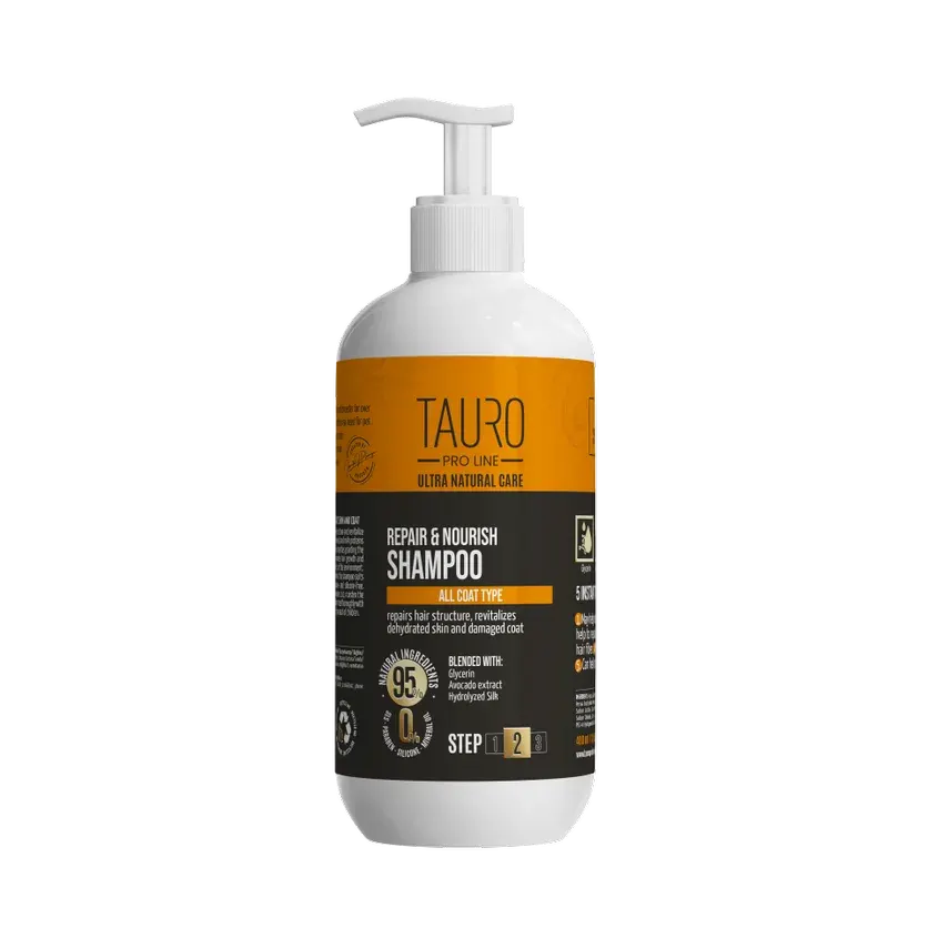 Tauro Pro Line Ultra Natural Care Repair and Nourish Shampoo Шампунь відновлення та живлення для шкіри та шерсті собак і котів, 400 мл