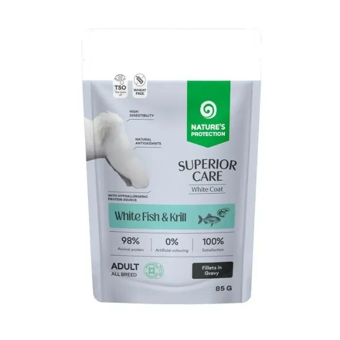 Nature’s Protection Superior Care White Dogs Grain Free Adult All White Fish and Krill Вологий корм для собак з білим забарвленням з білою рибою і крилем, 85 г