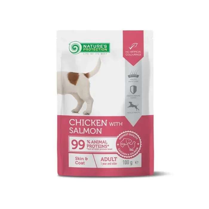 Nature’s Protection Adult Skin&Coat Chicken with Salmon Вологий корм для собак для здорової шкіри та шерсті з куркою і лососем, 100 г