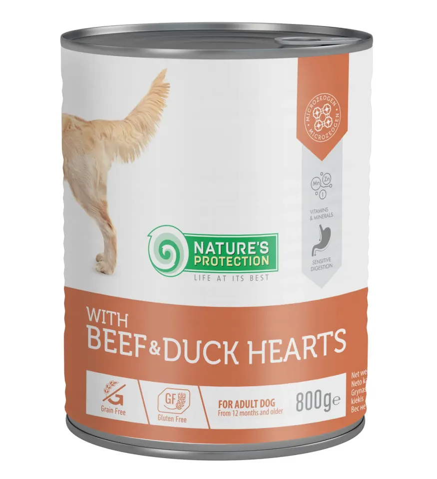 Nature’s Protection Adult Beef & Duck Hearts Вологий корм для собак з яловичиною і качиним серцем, 800 г