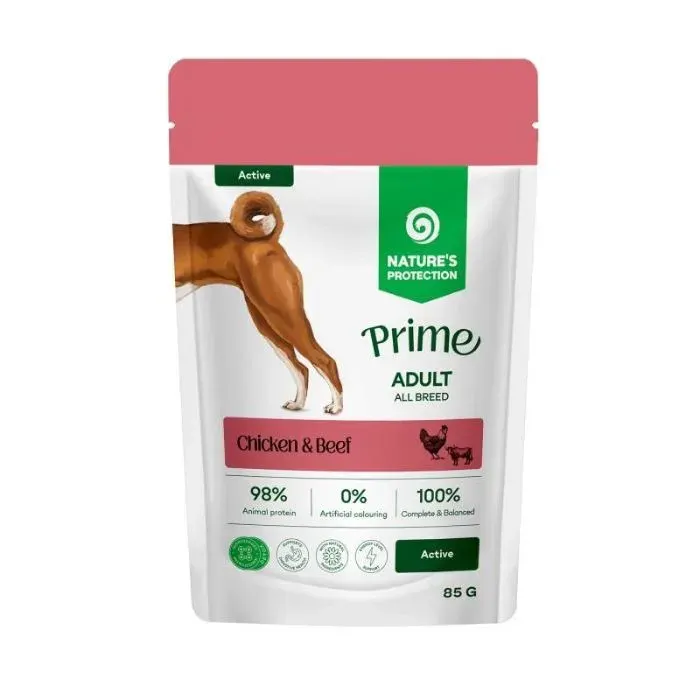 Nature’s Protection Prime Active Adult Dogs Chicken and Beef Вологий корм для активних собак з куркою і яловичиною, 85 г
