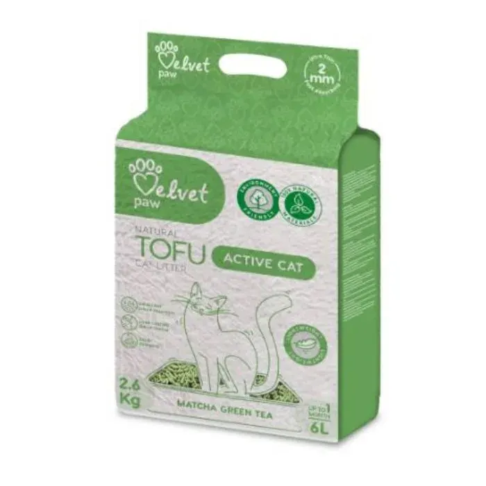 VELVET PAW TOFU Наповнювач для котячих туалетів для активних котів, з екстрактом зеленого чаю матчу, гранули 2 мм, 6 л/2,6 кг
