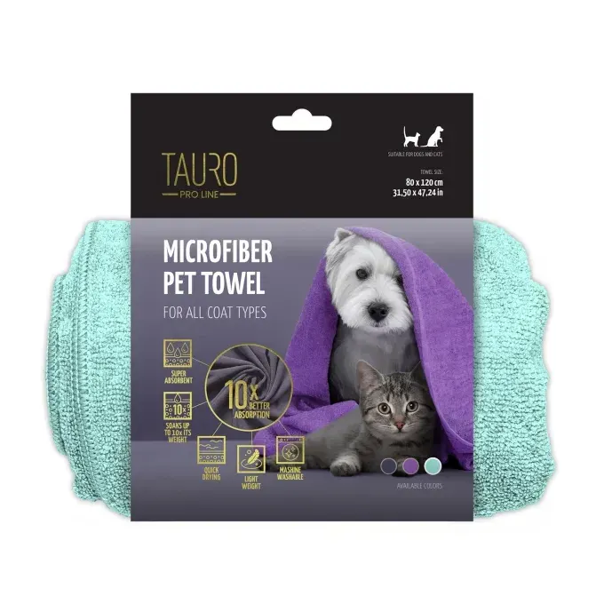 Tauro Pro Line Рушник з мікрофібри для домашніх тварин м’ятний, 80x120 см