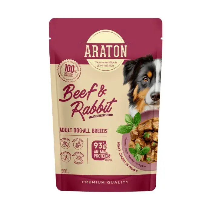 ARATON Adult with Beef and Rabbit Вологий корм для дорослих собак з яловичиною і кроликом, 500 г