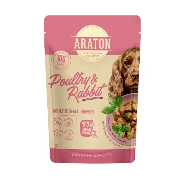 ARATON Adult with Poultry and Rabbit Вологий корм для дорослих собак з м’ясом птиці і кроликом, 500 г